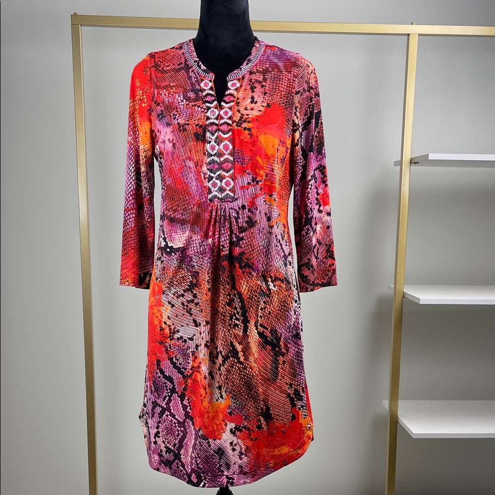 Hale Bob Red and Pink Snake Print Dress Ladies Size M